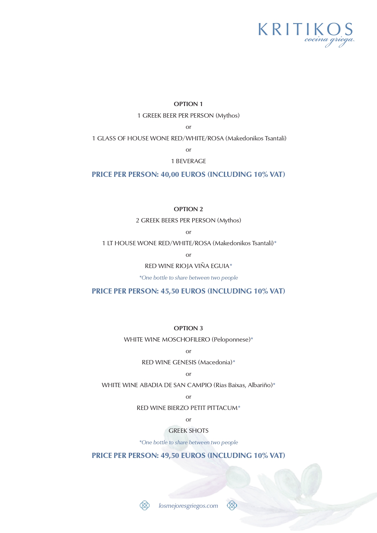 Tradictional Groups Menu Kritikos Greek Restaurant